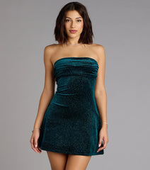 Late Night Luxe Glitter Velvet A-Line Mini Dress