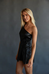 Becca Faux Leather One Shoulder Romper
