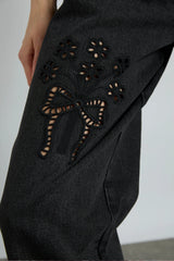 drew jeans- washed black broderie