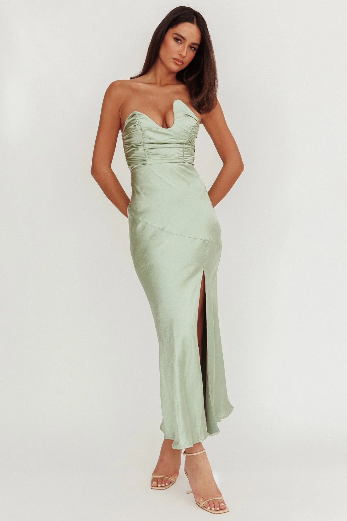 Blaise Asymmetric Neckline Maxi Dress Sage