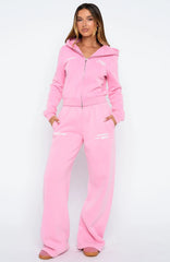 Down For Whatever Wide Leg Sweatpants Pink Wash
