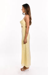 Fallon Yellow Sequin Cut Out Formal Maxi dress