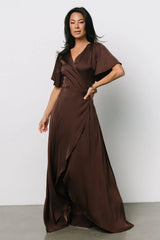 Vara Satin Maxi Wrap Dress | Espresso