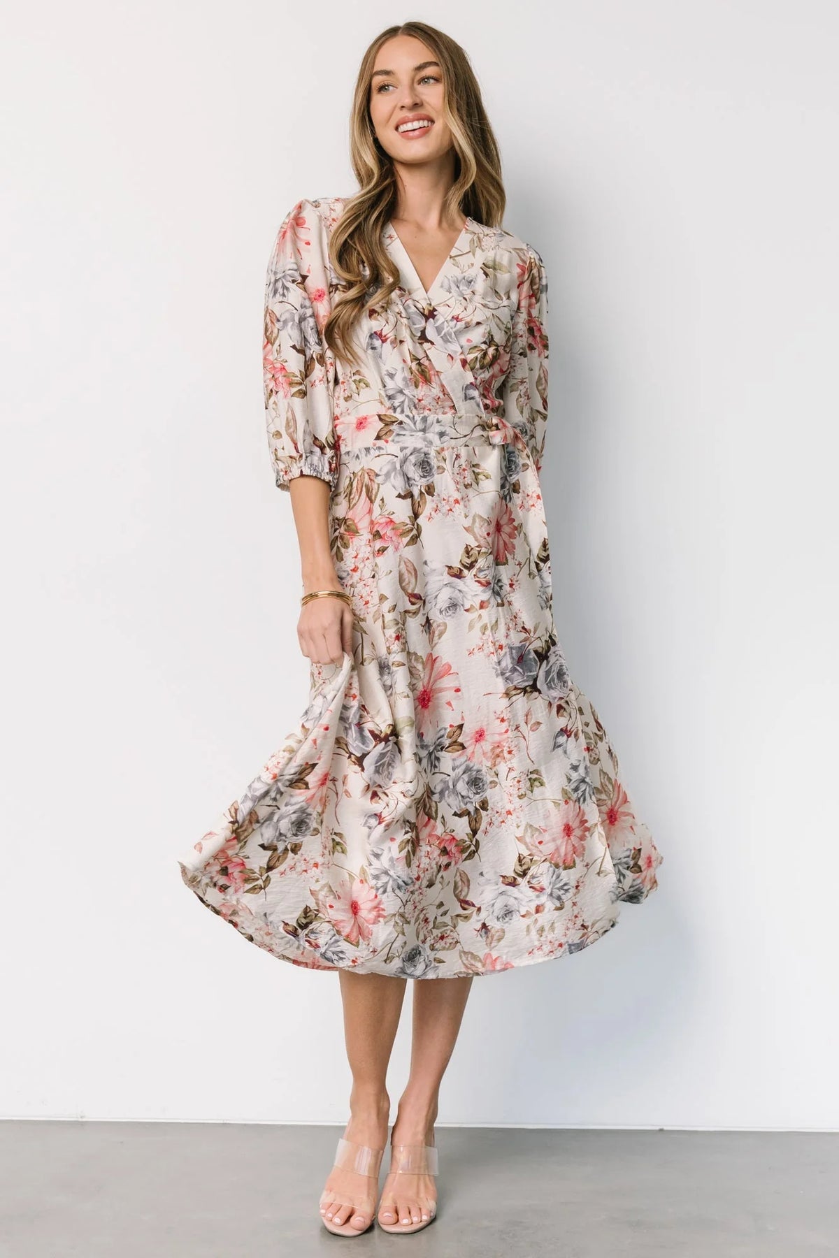 Fiorina Wrap Midi Dress | Ivory Multi Floral