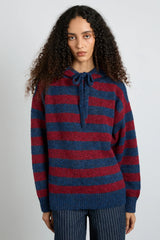 riley knit hoodie - red navy stripe