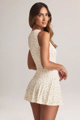 Modal Button-Detail A-Line Mini Dress in Floral Print