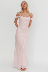 Madrid Sunset Off-Shoulder Sequin Maxi Dress Pink