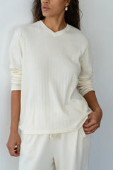 The Pointelle V-Neck Long Sleeve