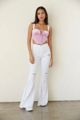 Niles Distressed Flare Jeans in White