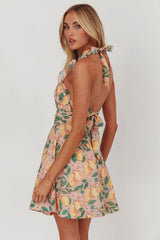 Miko Frill Trim Halter Mini Dress Lemon