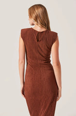 Plisse Straight Neck Midi Dress