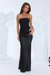 Elevated Simplicity Strapless Satin Maxi Dress Black