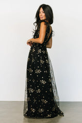 Natalia Floral Embellished Maxi Dress | Black + Gold