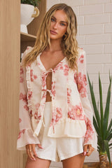 Kindred Heart Tie Front Top Floral Pink