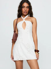 Since Way Back Halter Mini Dress White