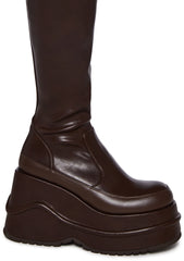 New Fans Wedge Stretch Boots - Brown