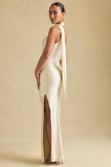 Asymmetric Scarf-Detail Maxi Dress in Ivory