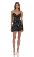 Polka Dot Cutout Fit and Flare Dress in Black