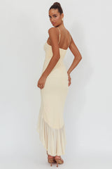 Kamilah Gathered Cascading Ruffle Midi Dress Butter