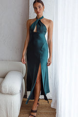 Te Amo Halterneck Open Back Midi Dress Forest Green