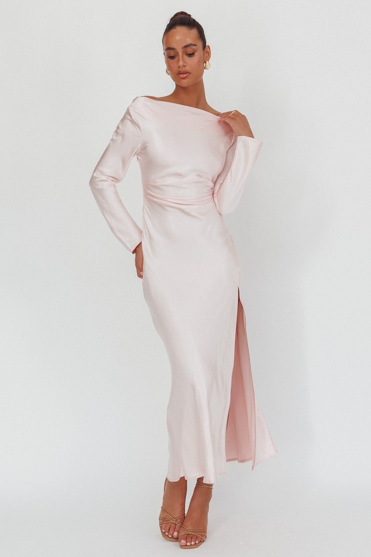 Loveland Long Sleeve Cowl Back Maxi Dress Pink