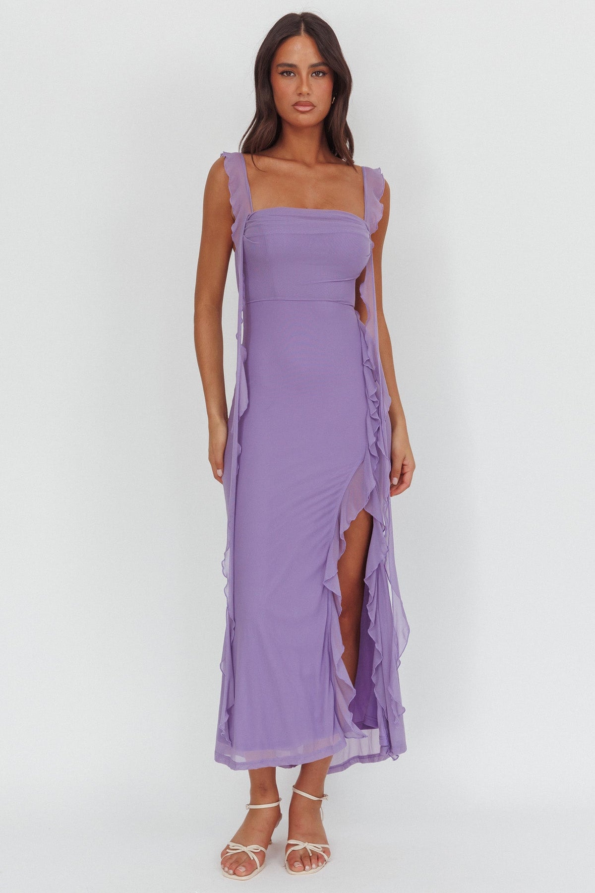Blushing Ruffle Trim Maxi Dress Lilac