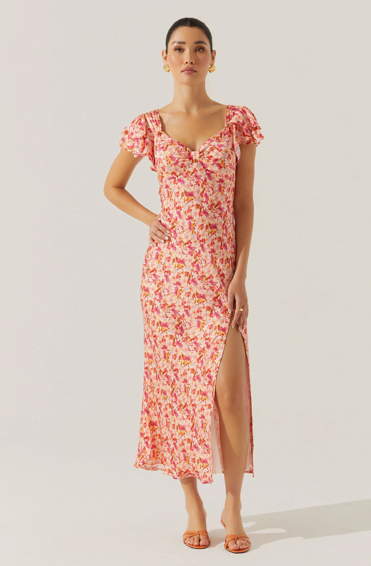 Maisy Floral Flutter Sleeve Midi Dress