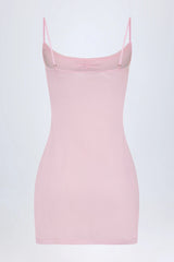 Pointelle Ruched A-Line Mini Dress in Baby Pink