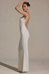 Embellished Backless Maxi Dress in White