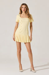 Pleated Button Mini Dress