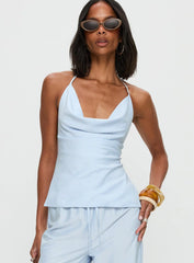 Summer Too Hot Cowl Neck Top Blue Stripe