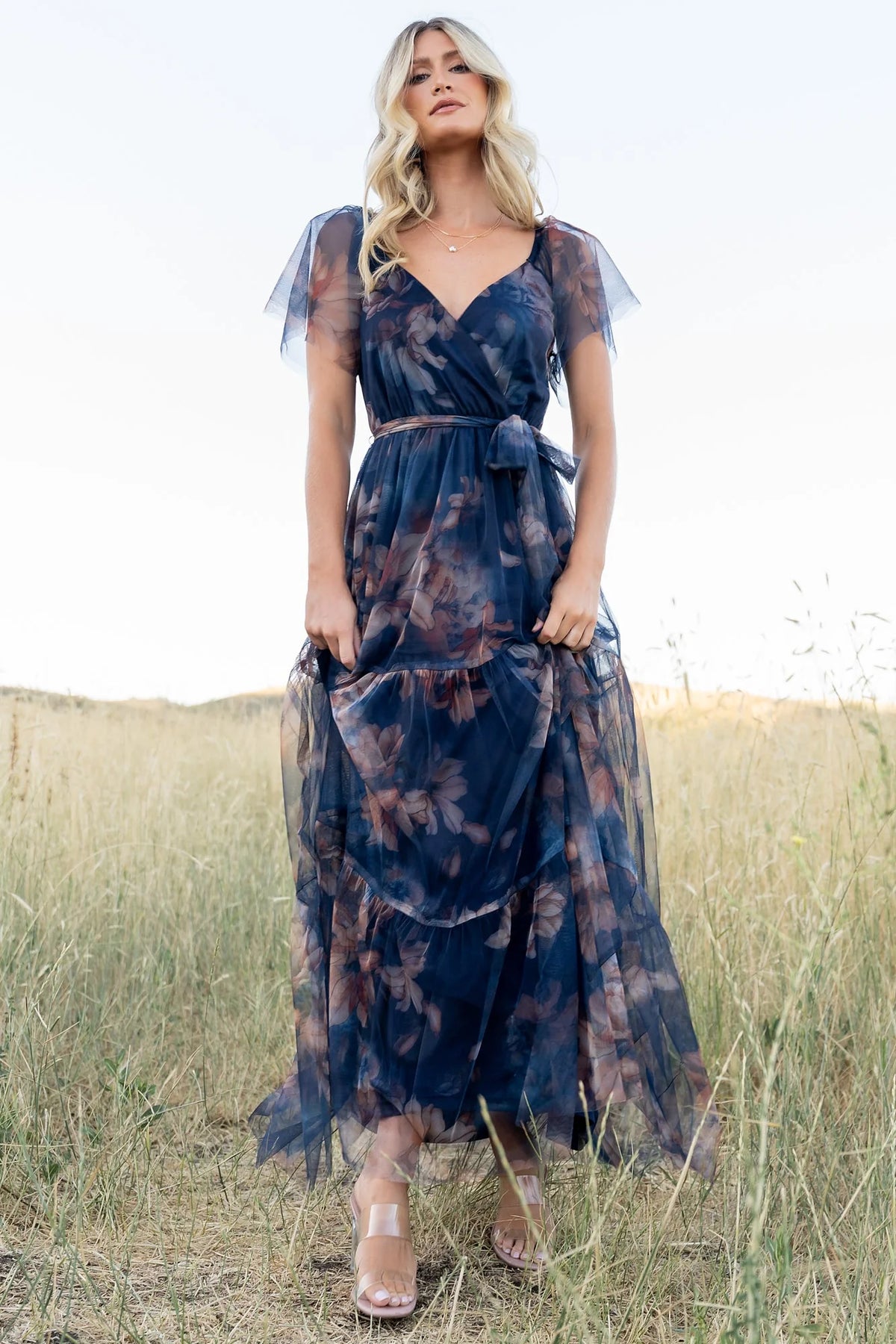 Nicola Tulle Maxi Dress | Dark Blue Floral