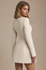 Sweetheart-Neck Structured Mini Dress in Ivory