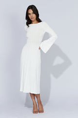 MESHKI Juniper Flare Sleeve Knit Midi Dress - White