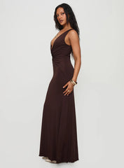 Frederica Plunge Maxi Dress Chocolate Petite