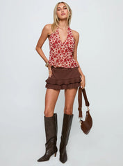 Two Ghosts Low Back Halter Top Red Floral