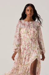 Pleated Chiffon Midi Dress