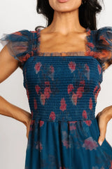 Clementine Tulle Midi Dress | Persian Blue + Rust