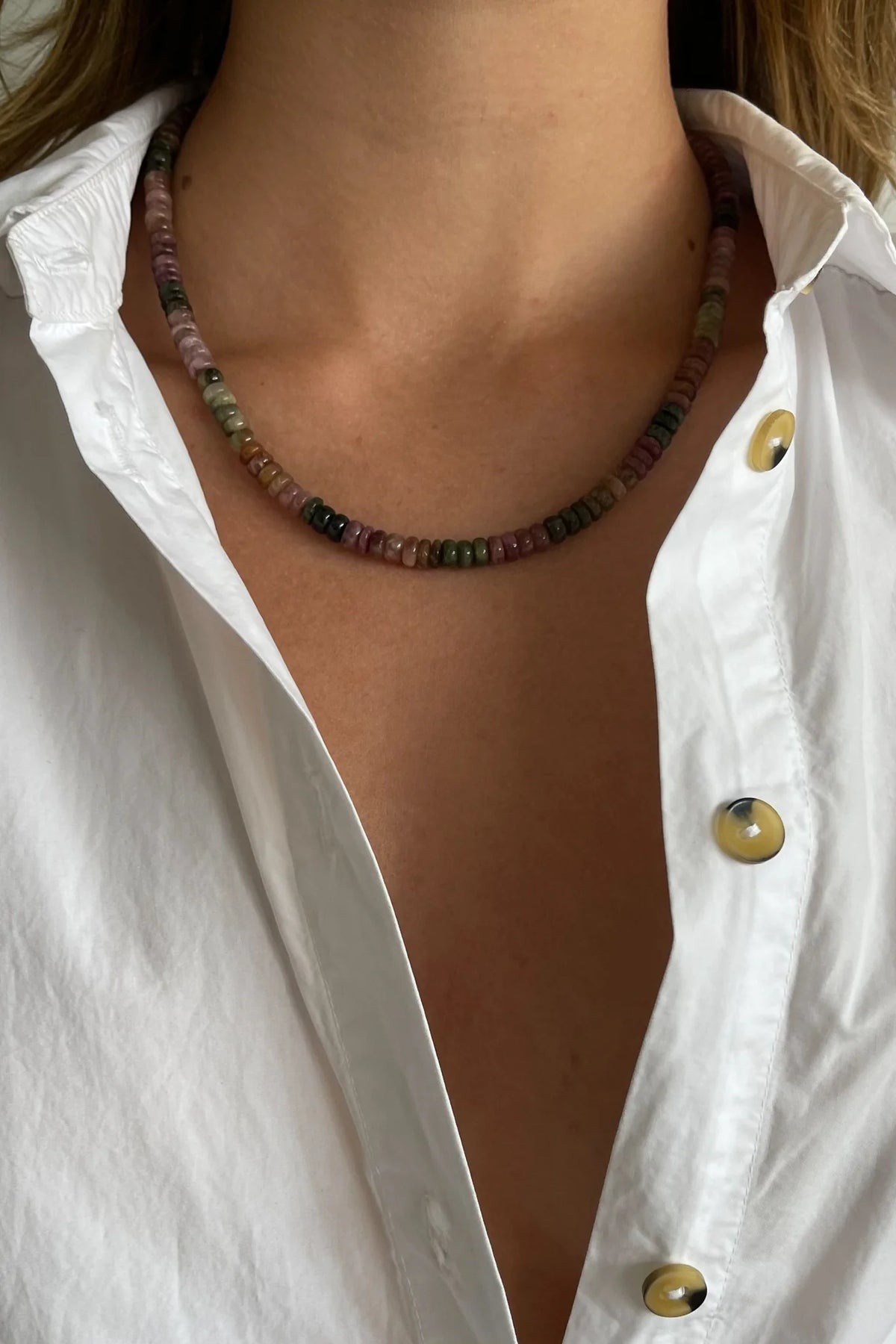 watermelon tourmaline rondelle necklace