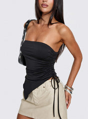 More Dimes Asymmetrical Strapless Top Black