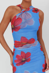 On Air Twist Neck Maxi Dress Floral Blue