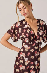 Talyha Floral Satin V-Neck Dress