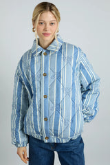 reversible claudia jacket- blue stripe & wallpaper floral