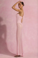 Semi-Sheer Embellished Corset Gown in Pink