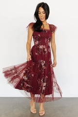 Clementine Tulle Midi Dress | Wine Multi