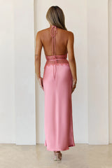 Ibiza Twilight Satin Lace Maxi Dress Rose