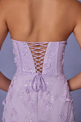 Lace-Up Corset Midaxi Dress with Split in Lilac