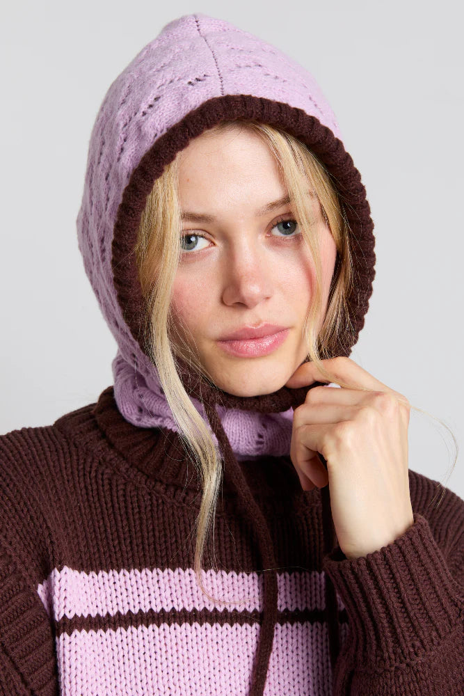 pointelle hood in pink & choc