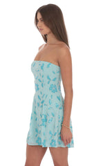 Sequin Beaded Flare Strapless Dress in Blue