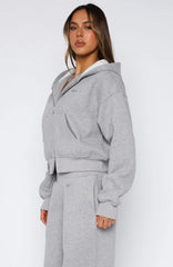 Come A Long Way Boxy Zip Front Hoodie Grey Marle